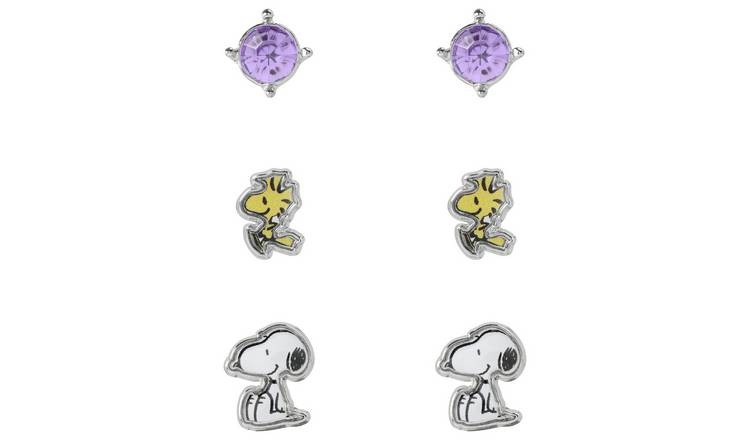 Peanuts Official Snoopy Stud Earrings - Pack of 3