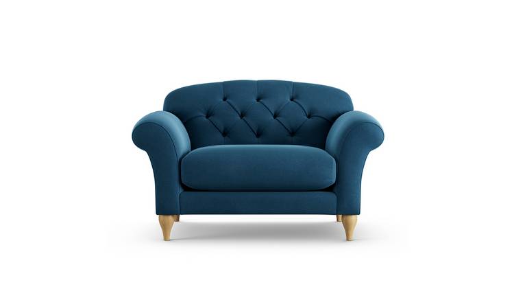 Habitat Brooker Velvet Cuddle Chair - Ink Blue - Ash Leg