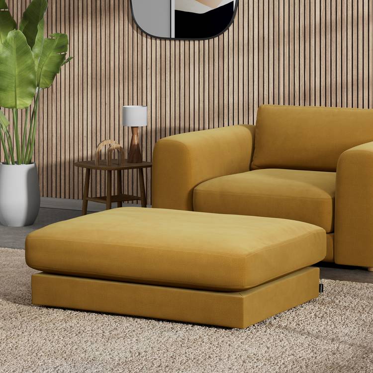 Habitat Ayr Fabric Footstool - Gold - Ash Leg 0