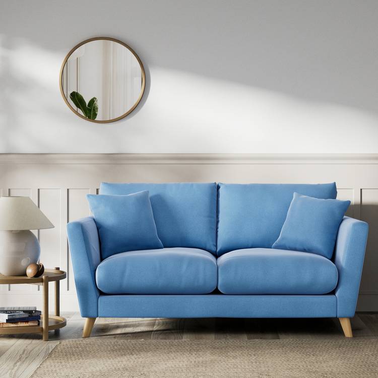 Habitat Lomond Velvet 2 Seater Sofa - Sky Blue - Ash Leg 0