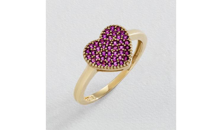 Revere 9ct Yellow Gold Stylish Pink Heart Ring - K