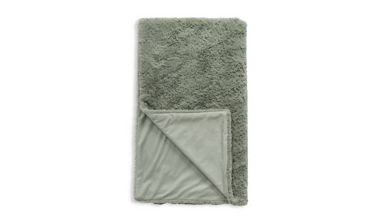 Habitat Faux Fur Textured Throw - Sage - 125x150cm