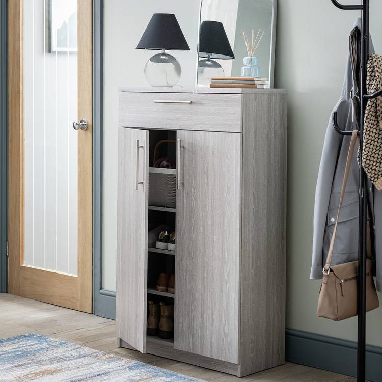 Argos Home Brisbane 2 Door Shoe Storage Cabinet - Grey & Oak 0