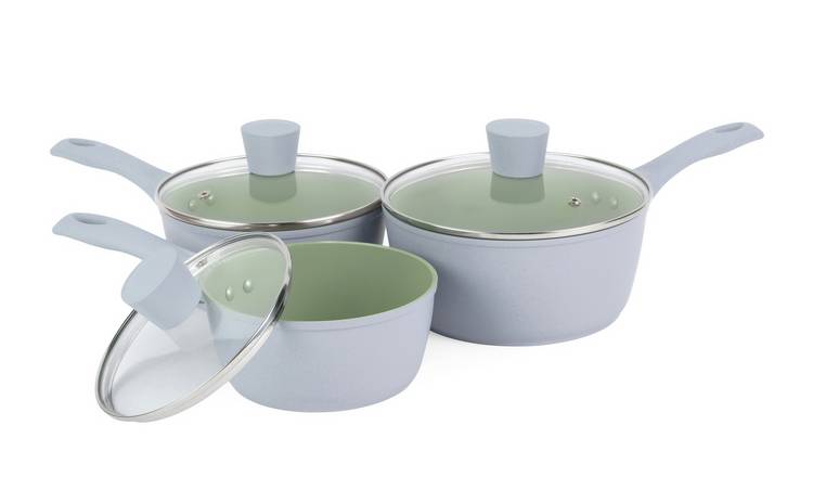 Salter 3 Piece Marblestone Non Stick Saucepan Set with Lids