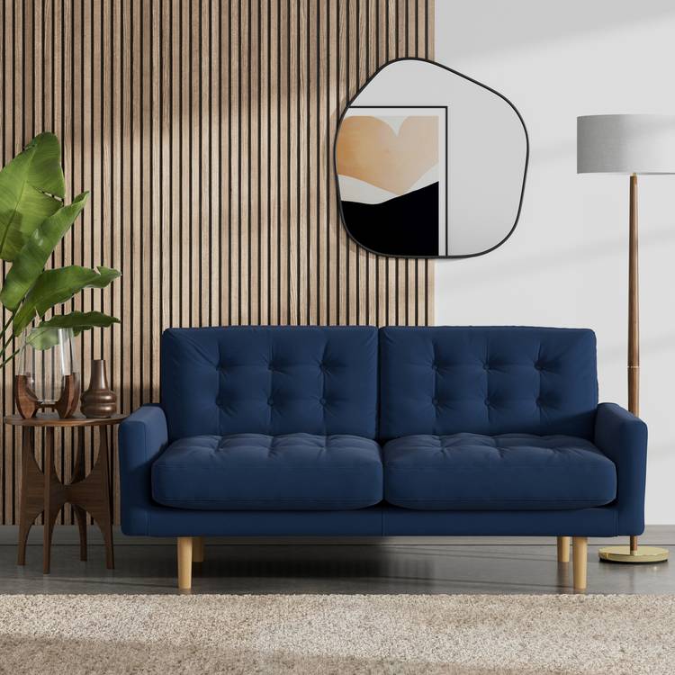 Habitat Fenner Fabric 2 Seater Sofa - Navy Blue - Ash Leg 0