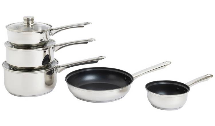 Argos Home Stainless Steel 5 Piece Pan Set - Silver