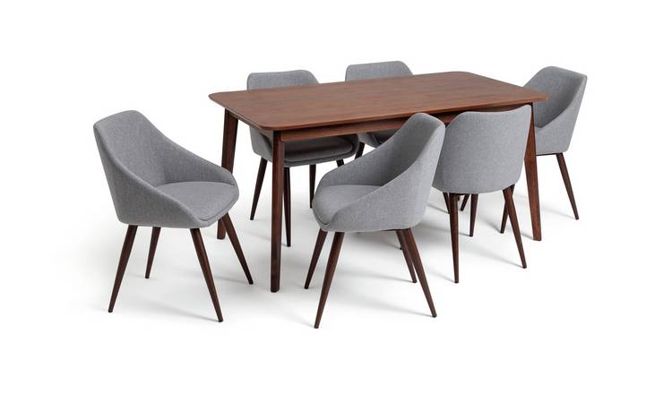 Buy Argos Home Skandi Walnut Veneer Dining Table 6 Grey Chairs Dining Table And Chair Sets Argos