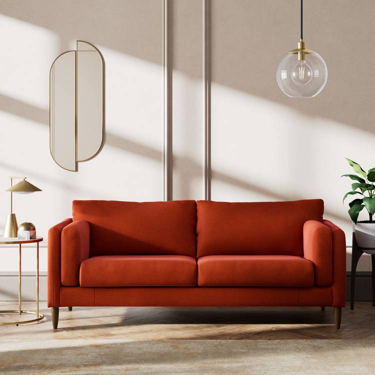 Habitat Newington Velvet 3 Seater Sofa - Orange - Dark Leg 0