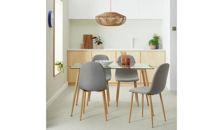 Habitat Beni Glass Oak Dining Table & 4 Grey Chairs