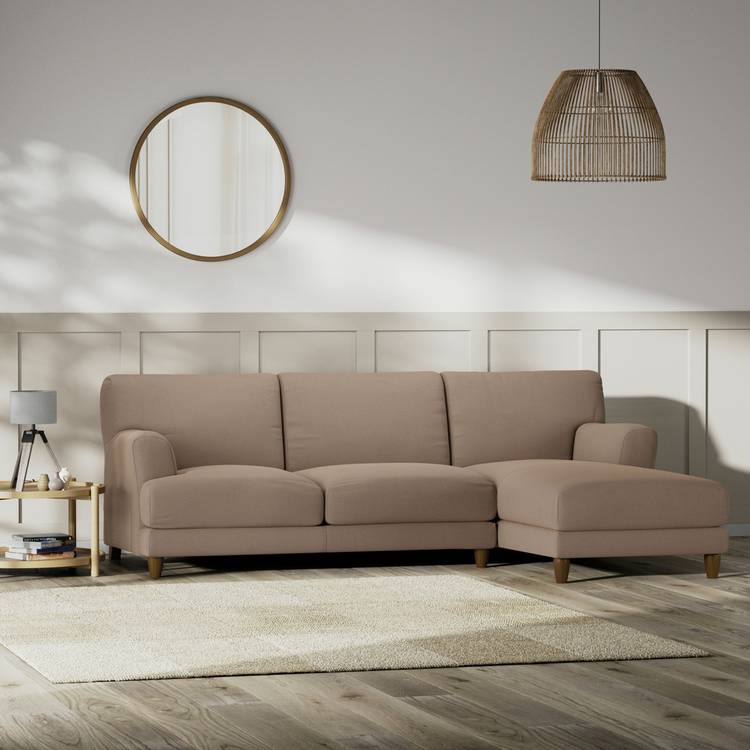 Habitat Askem Fabric Right Hand Corner Sofa-Biscuit-Dark Leg 0