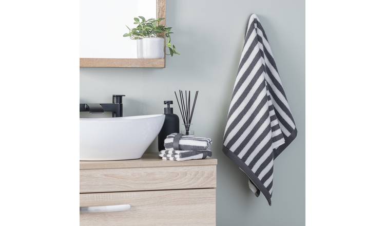 Habitat Grey Stripe Hand Towel