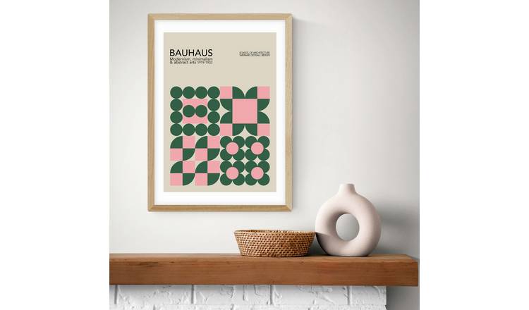 East End Prints Pink Bauhaus Oak Frame Art Print - A2