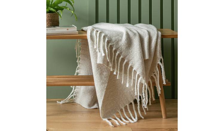 Habitat Faux Mohair Stripe Throw - Latte - 125 x 150cm