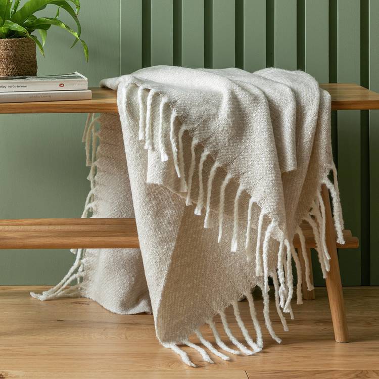 Habitat Faux Mohair Stripe Throw - Latte - 125 x 150cm 0