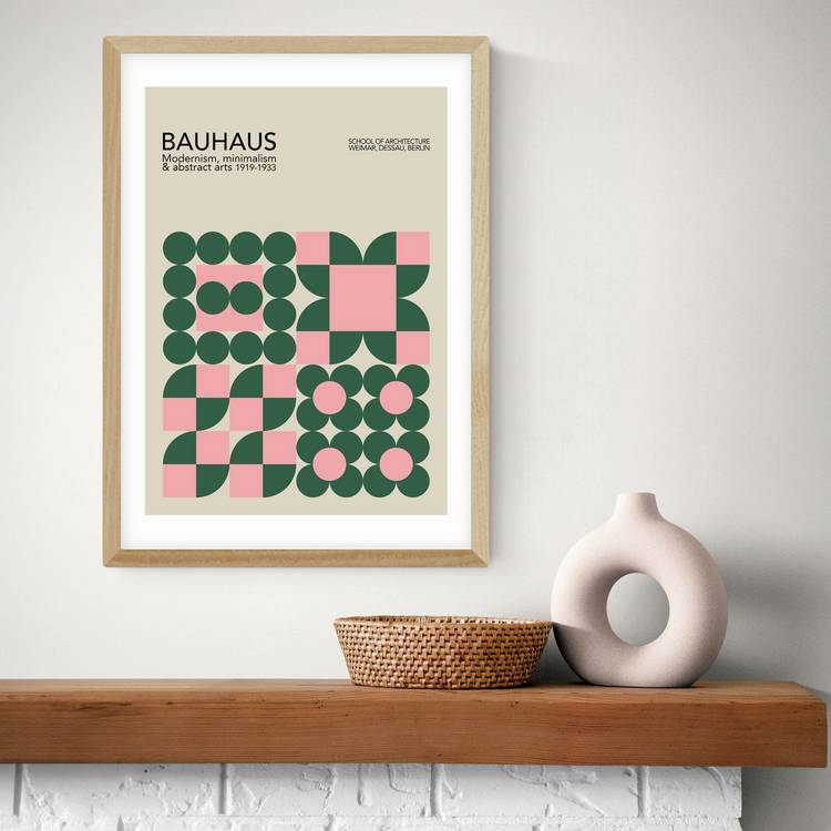 East End Prints Pink Bauhaus Oak Frame Art Print - A3 0