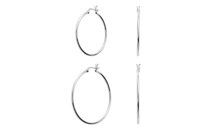 Heart Hoop Earrings Sterling Silver 45mm