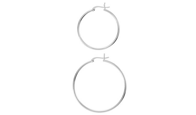 Heart Hoop Earrings Sterling Silver 45mm