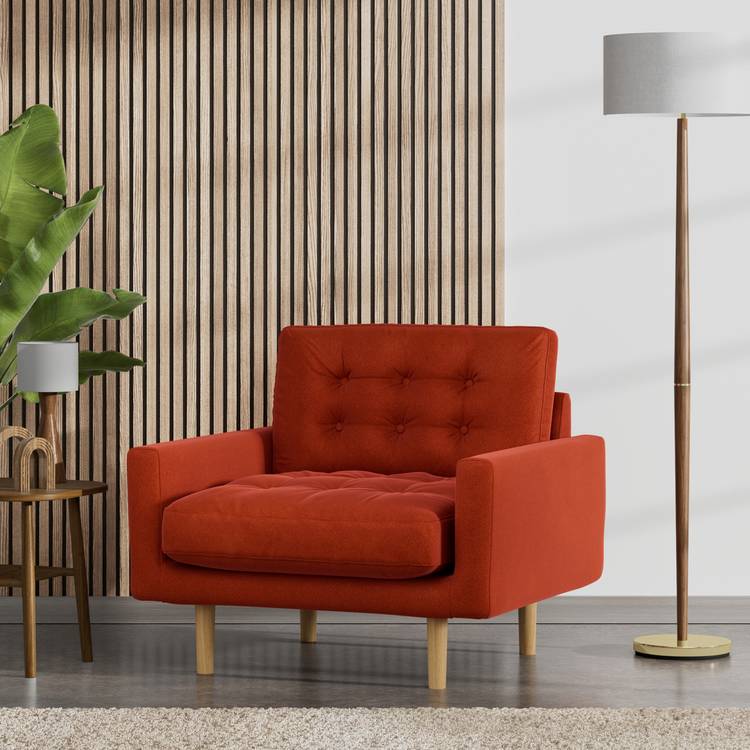 Habitat Fenner Velvet Armchair - Burnt Orange - Ash Leg 0