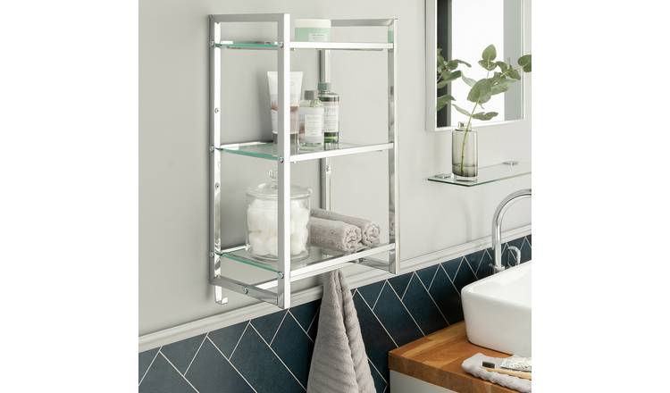 Argos Home Towel Rail & Hook Bathroom Storage Shelves-Chrome