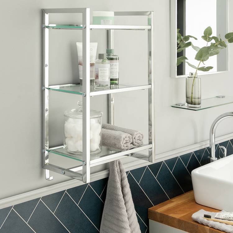 Argos Home Towel Rail & Hook Bathroom Storage Shelves-Chrome 0