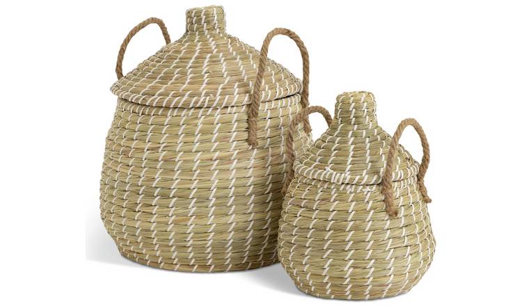 Habitat Pack of 2 Seagrass Lidded Round Basket - Natural