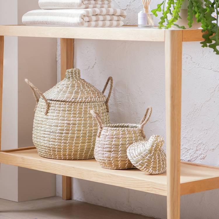 Habitat Pack of 2 Seagrass Lidded Round Basket - Natural 0