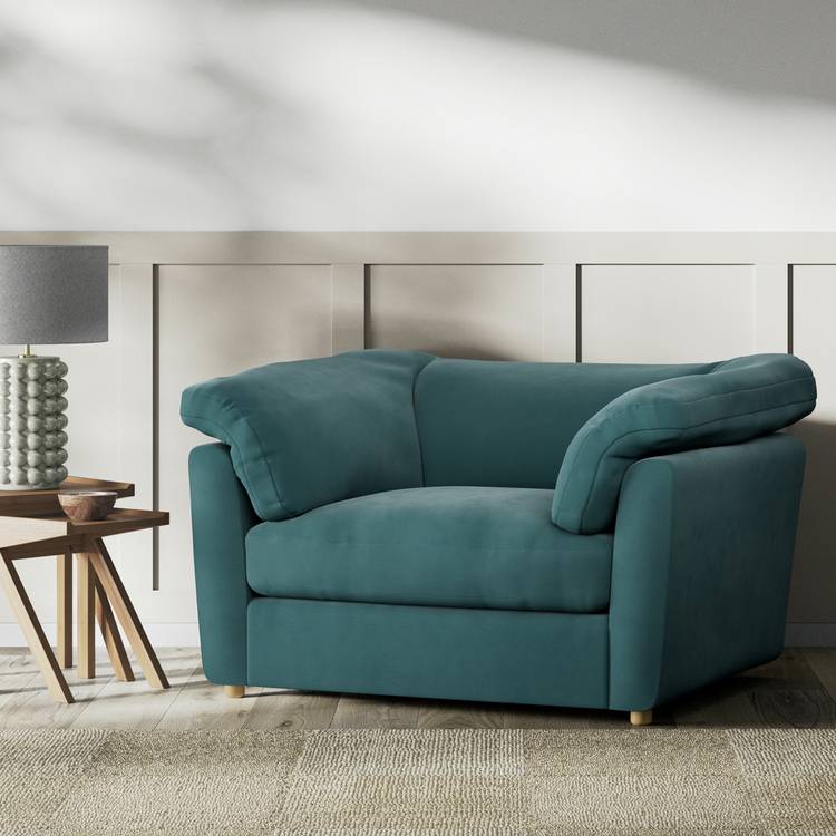 Habitat Wynn Fabric Cuddle Chair - Teal - Ash Leg 0