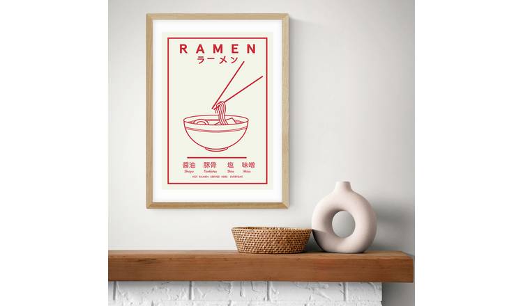 East End Prints Ramen Red & White Oak Frame Art Print - A2