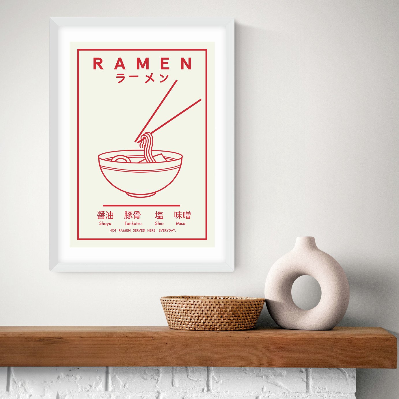 East End Prints Ramen Red & White White Frame Art Print - A2