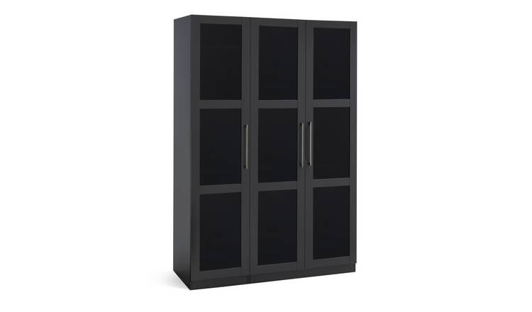 Habitat Hamburg 3 Door Glass Wardrobe -Dark Grey