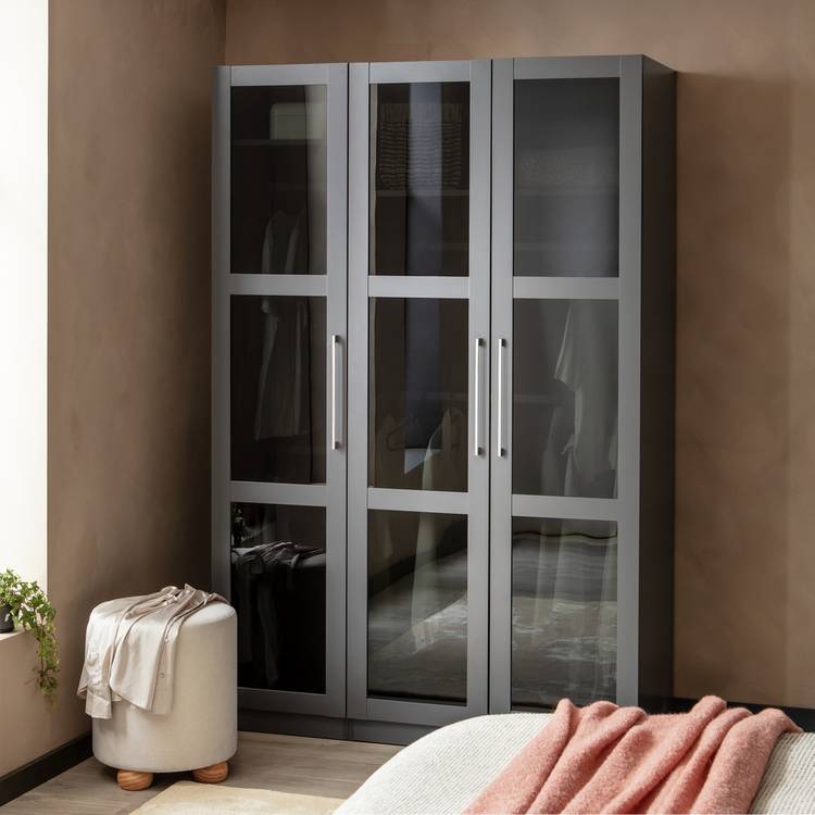 Habitat Hamburg 3 Door Glass Wardrobe -Dark Grey 0