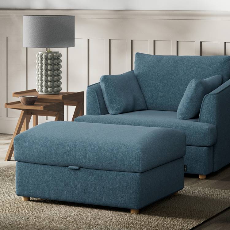 Habitat Holmfirth Fabric Footstool - Blue  0