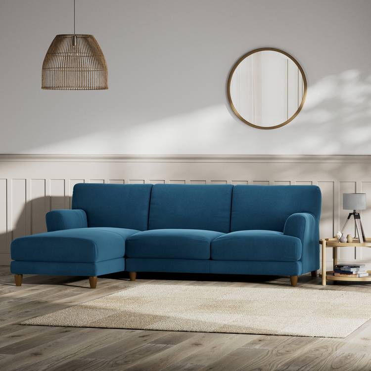 Habitat Askem Velvet Left Hand Corner Sofa-Ink Blue-Dark Leg 0