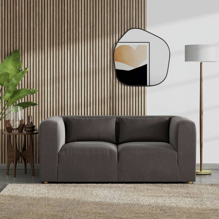 Habitat Lars Velvet 2 Seater Sofa - Slate Grey - Ash Leg 0