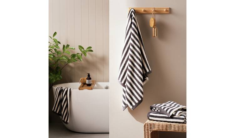 Habitat Grey Stripe 4 Piece Towel Bale