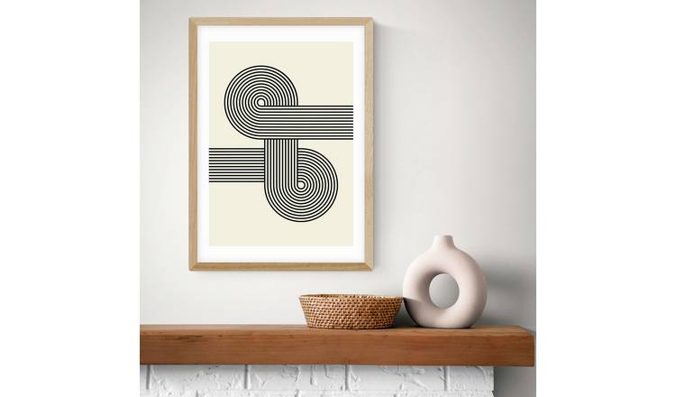 East End Prints Retro Waves Oak Frame Art Print - A3