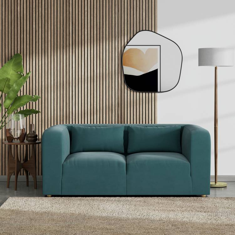 Habitat Lars Fabric 2 Seater Sofa - Teal - Ash Leg 0