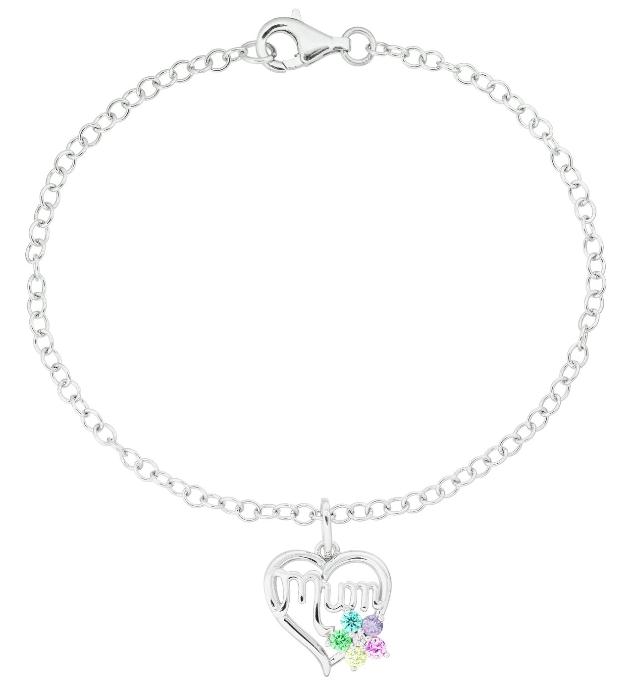 Moon & Back Silver Heart Mum Cubic Zirconia Bracelet