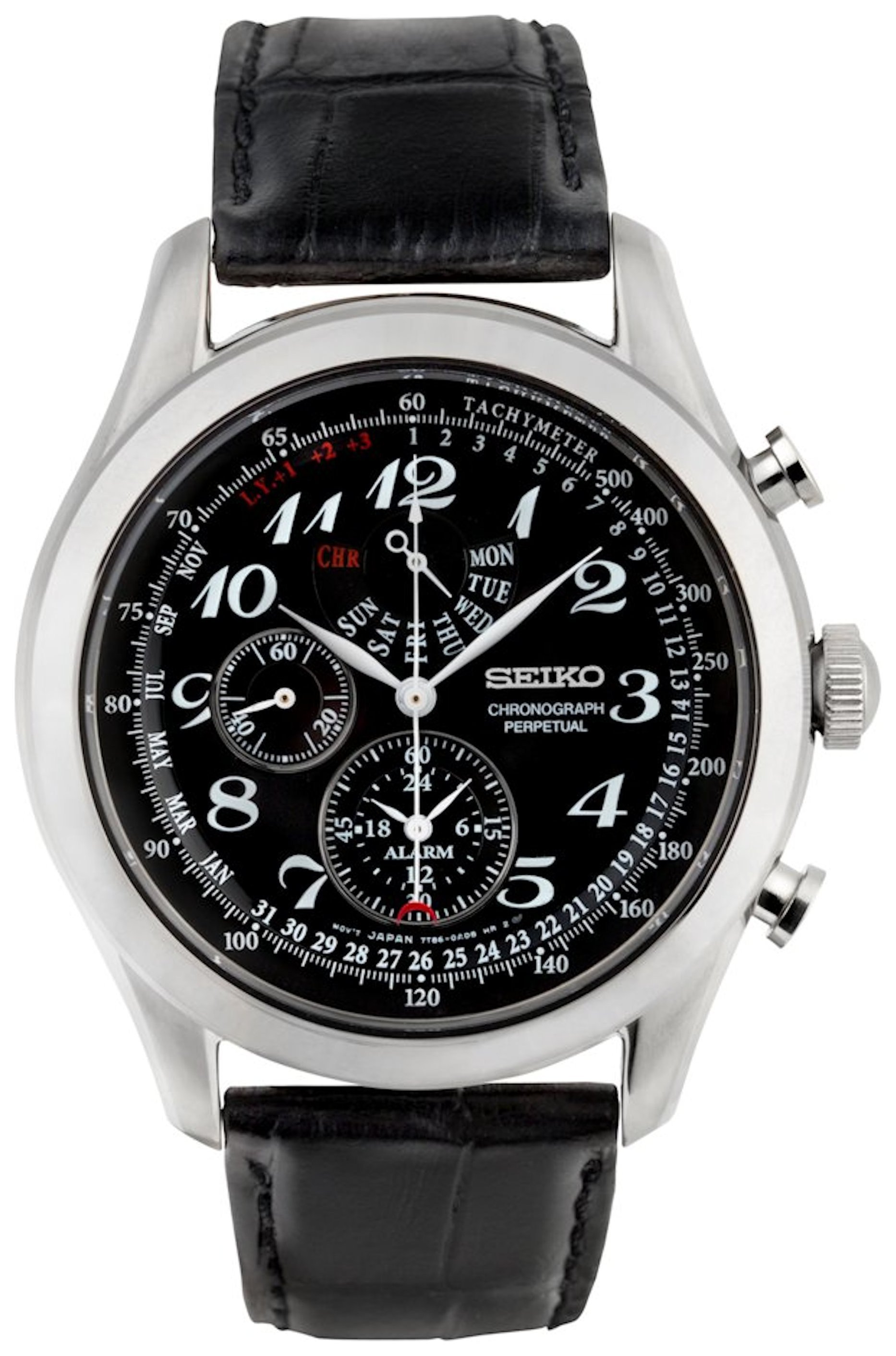 seiko chronograph leather strap watch