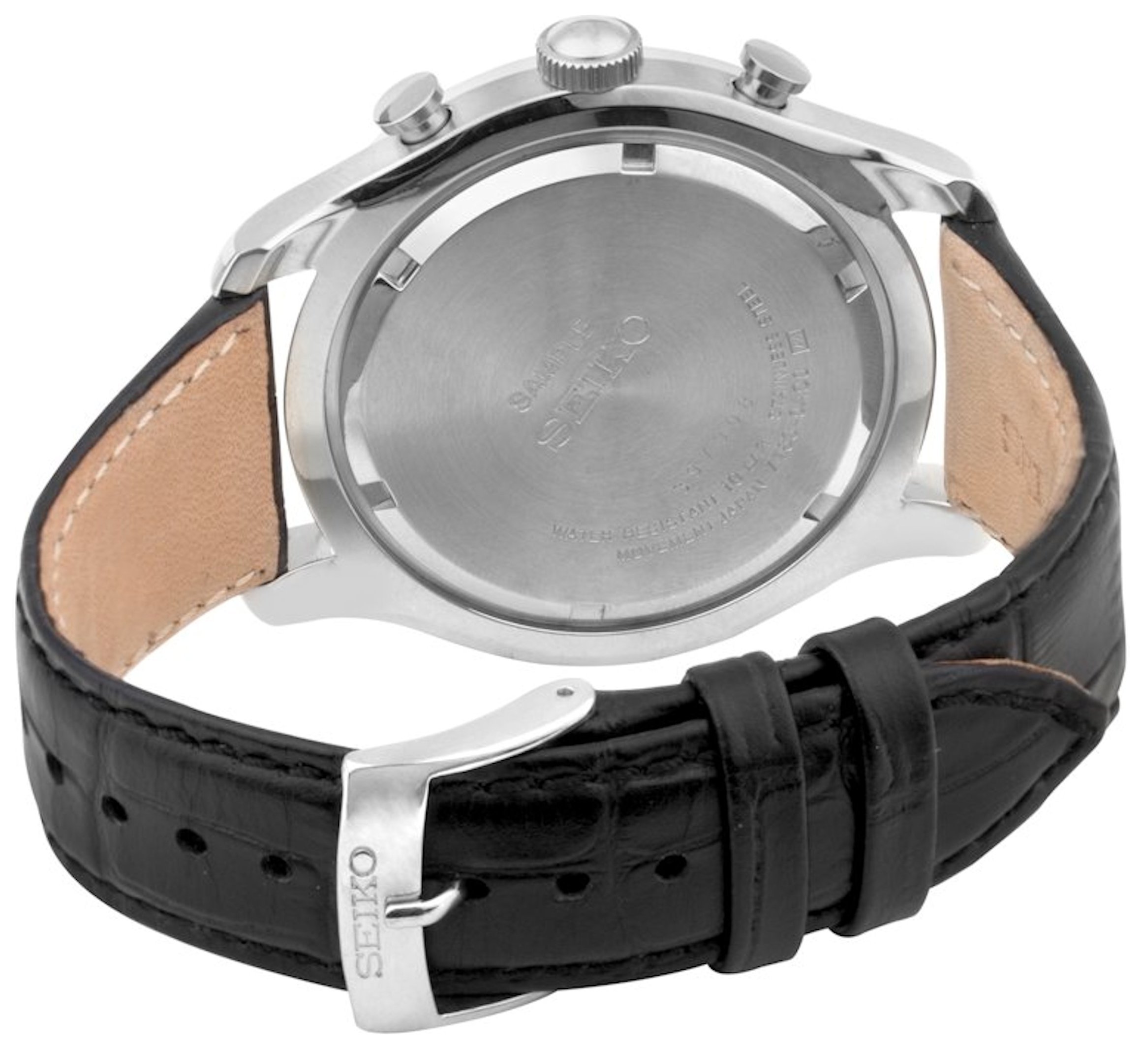 seiko chronograph leather strap watch
