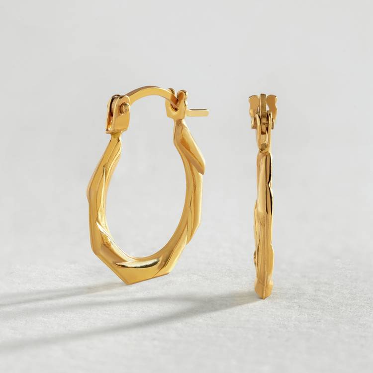 Revere 9ct Gold Hexagon Creole Hoop Earrings 0