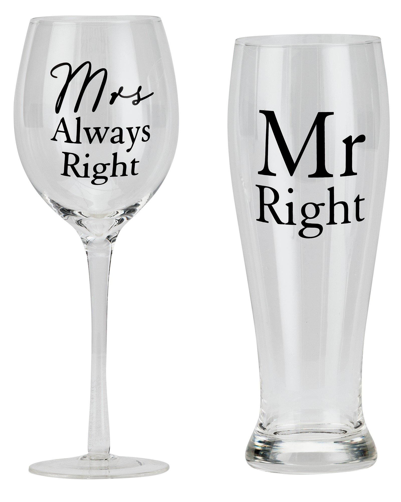 Amore Mr Right & Mrs Always Right Wine & Pint Glass Set