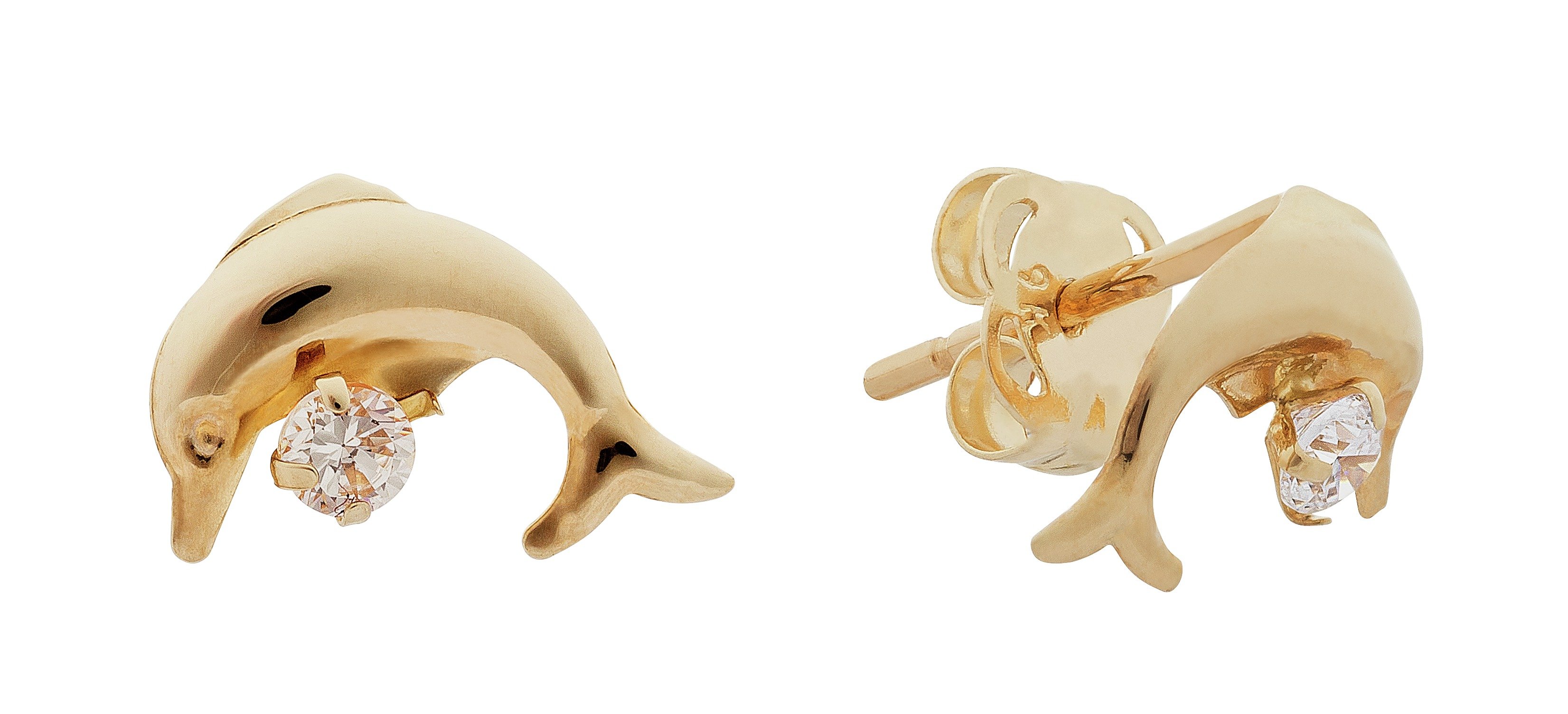 Revere Kid's 9ct Yellow Gold CZ Dolphin Stud Earrings