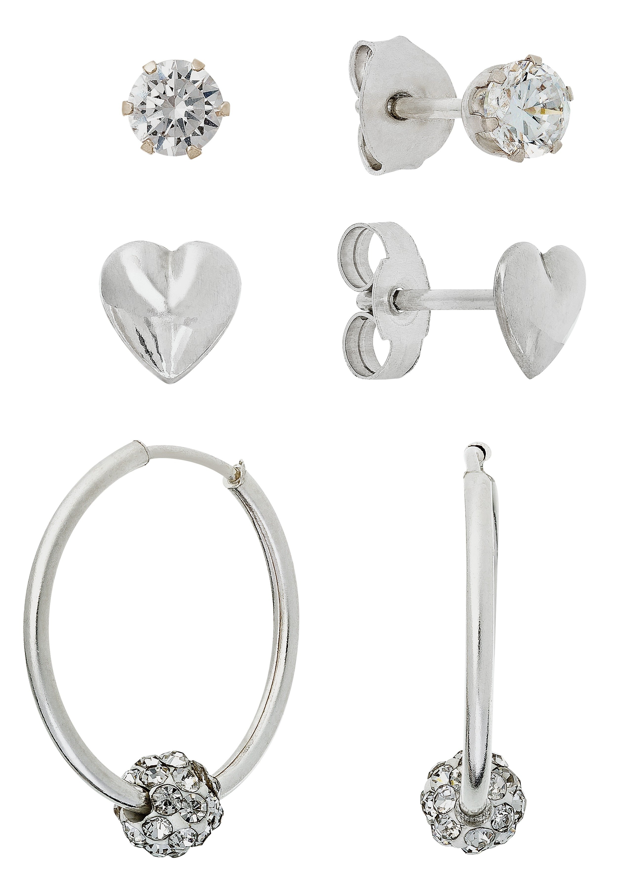 Revere Silver Stone Set Set of 3 Hoop and Stud Earrings