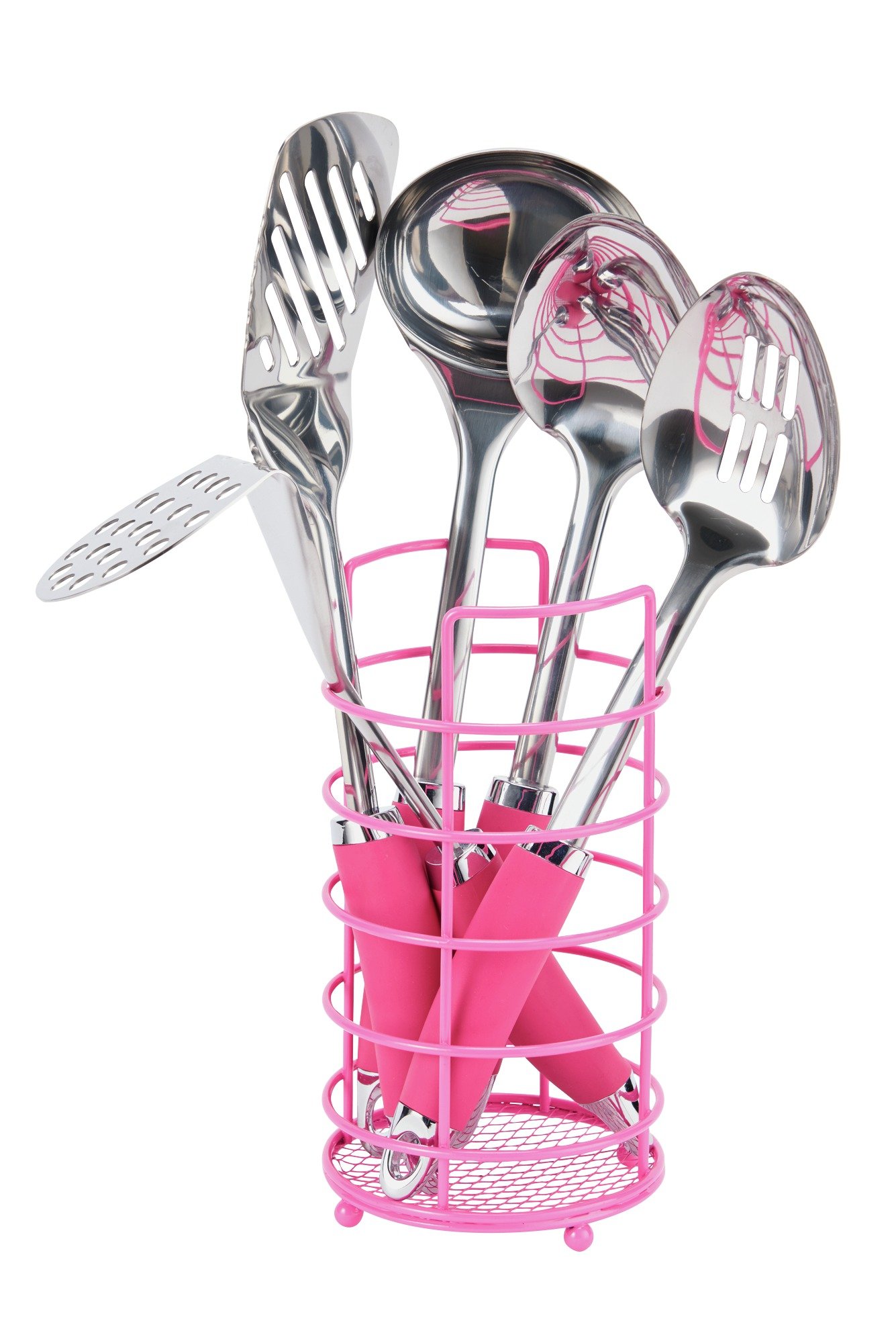 ColourMatch 5 Pc Stainless Steel Utensil Set - Funky Fuchsia