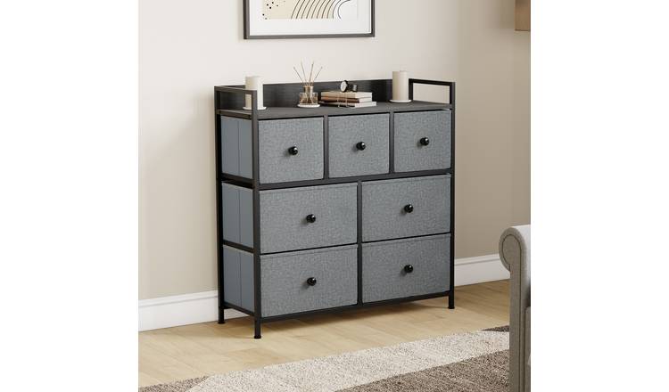 Vida Designs Chorley 7 Drawer Fabric Drawer Chest - Grey & Black
