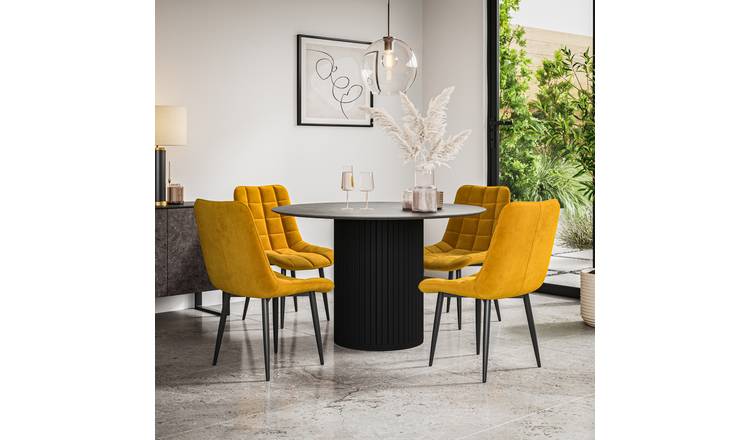 Furniture Online Arlo Nova Con Top w Blk Legs Dining Table & 4 Mustard Chairs