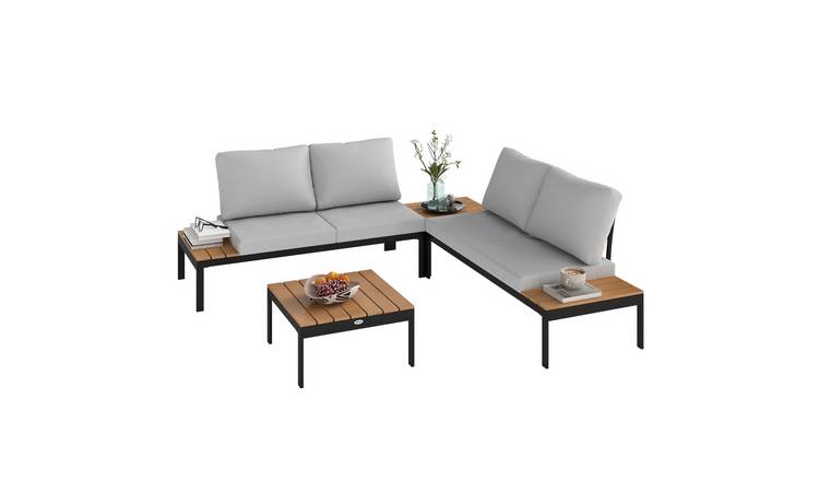 Outsunny 4 Piece L Shaped Garden Furniture Set- Teak