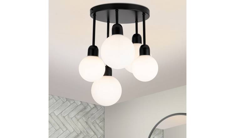 Cosylyte Broome Bathroom 5 Light Modern Opal Glass Ceiling Light - Matt Black