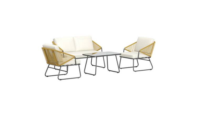 Outsunny 4 Piece Rattan Garden Furniture Set with Cushions - Natural